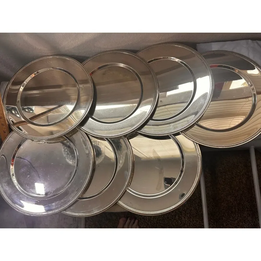 Silver Plated Beaded Rim Charger Plates Set of 7